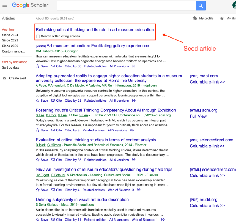 results for search in Google Scholar